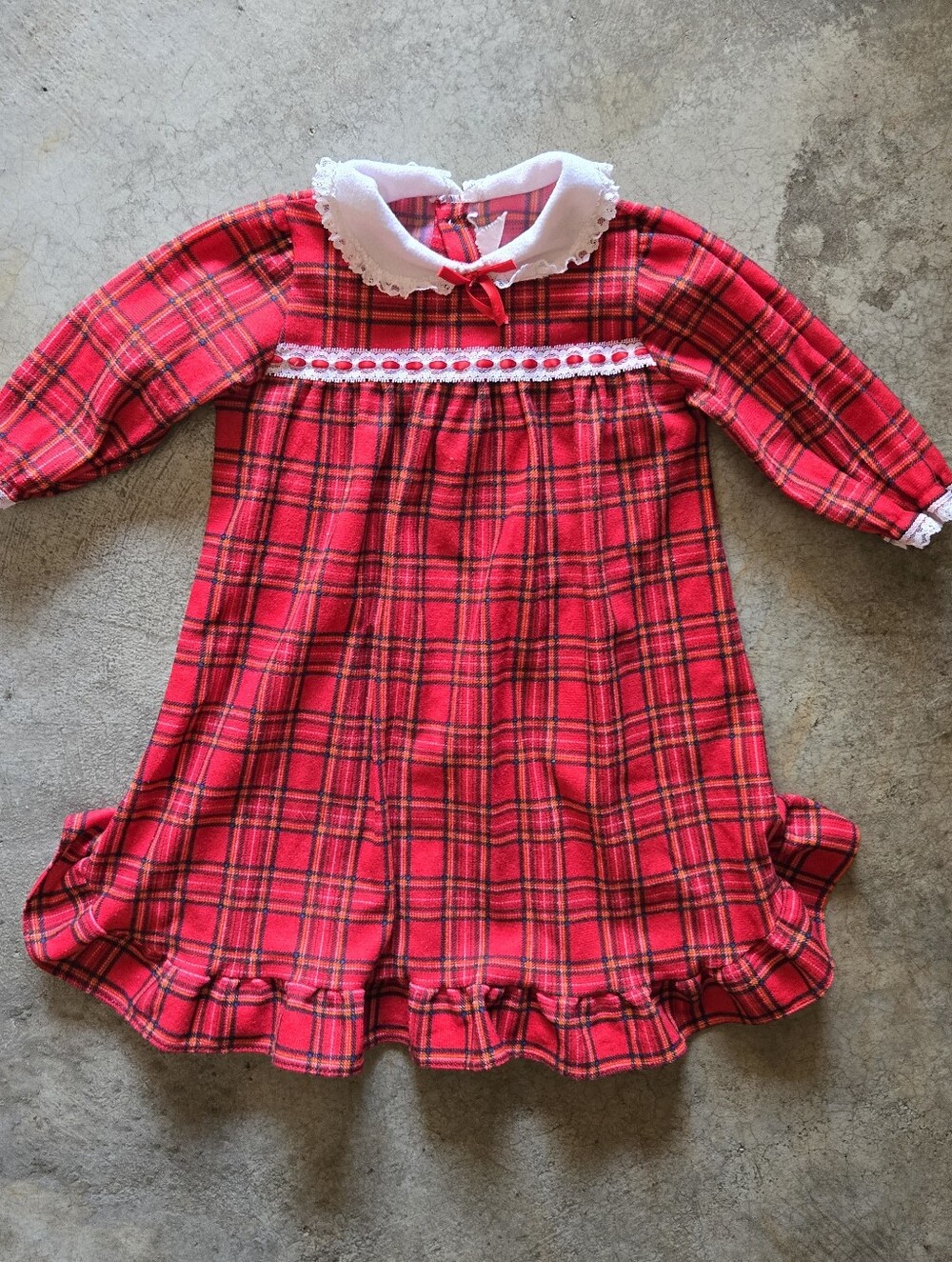 2 For $15 Vintage 80s 90s Kids Red Plaid Nightgown with White Collar 2T